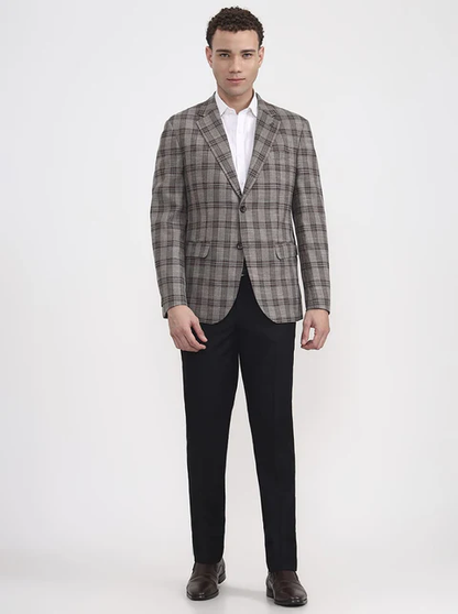 Brown Checked Regular Fit Blazer