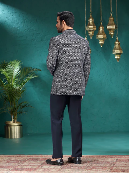 Blue Embroidered Jodhpuri Suit