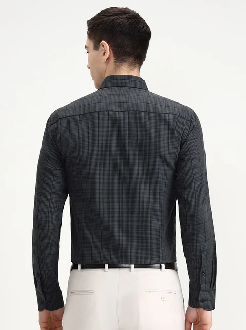 Green & Grey Checked Slim Fit Formal Shirt