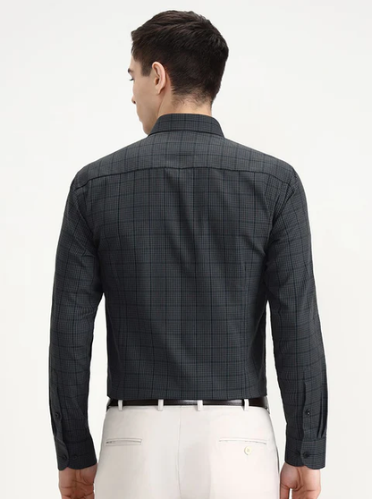 Green & Grey Checked Slim Fit Formal Shirt