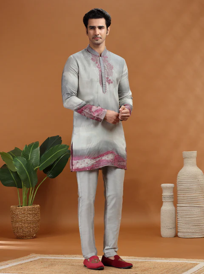 Grey Embroidered Kurta