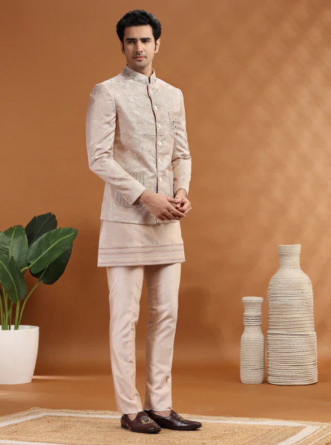 Dusty Pink Embroidered Jodhpuri Suit