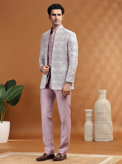 Purple Self Texture Jodhpuri Suit