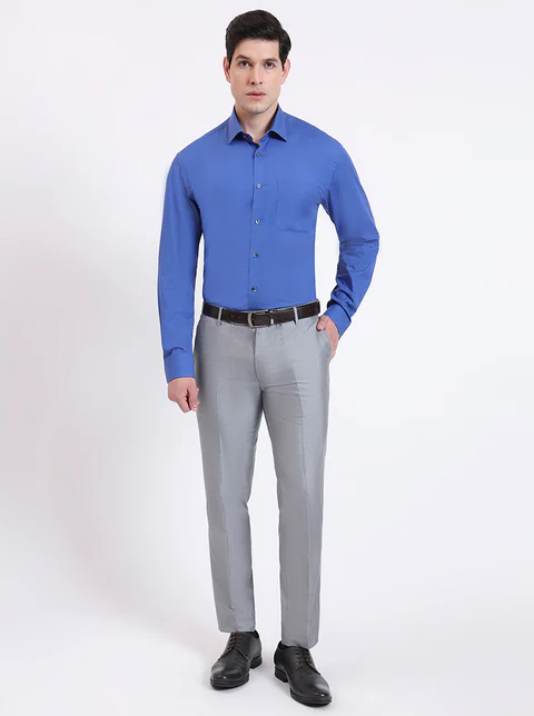Royal Blue Solid Regular Fit Formal Shirt