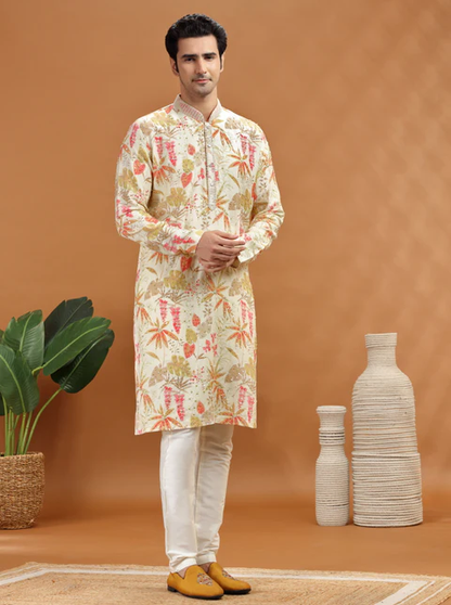 Cream Embroidered Kurta