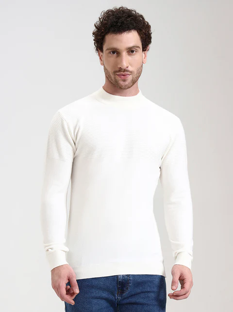 Cream Solid Slim Fit T-Shirt