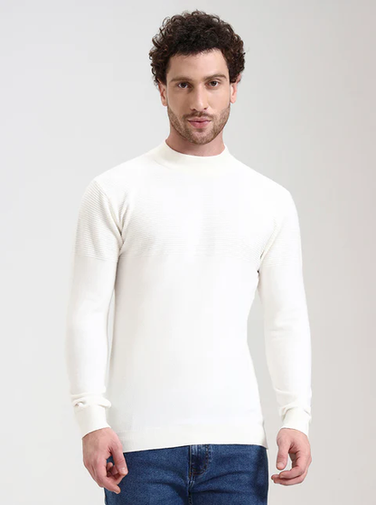 Cream Solid Slim Fit T-Shirt