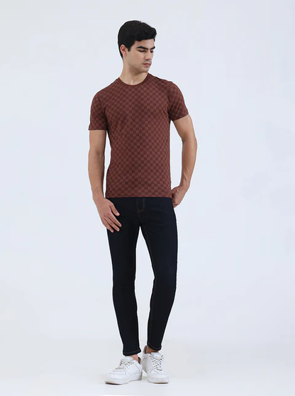 Friar Brown Printed Slim Fit T-Shirt
