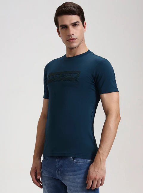 Teal Printed Slim Fit T-Shirt