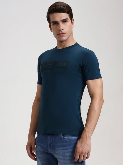 Teal Printed Slim Fit T-Shirt