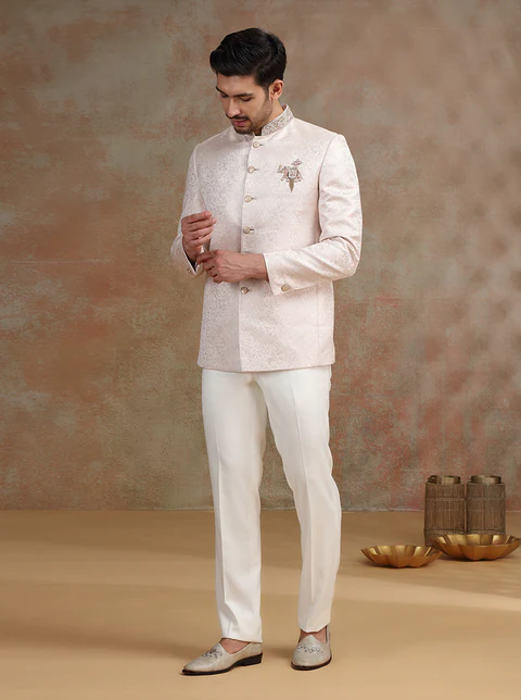 Pink Placement Embroidery Jodhpuri Suit