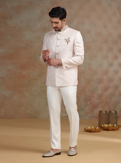 Pink Placement Embroidery Jodhpuri Suit