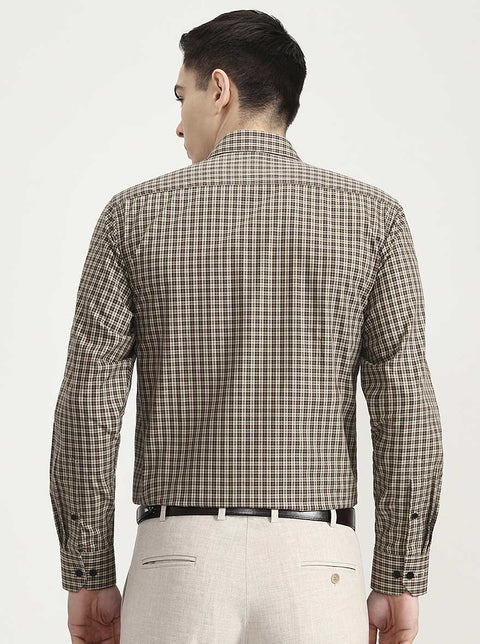 Brown & Cream Checked Regular Fit Formal Shirt