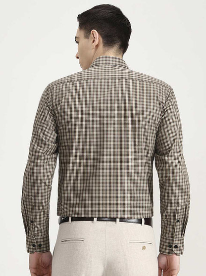 Brown & Cream Checked Regular Fit Formal Shirt