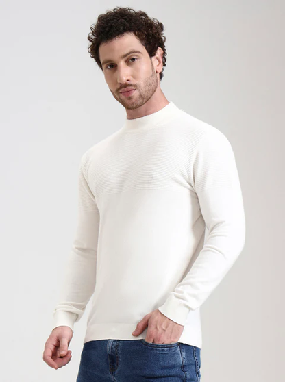 Cream Solid Slim Fit T-Shirt