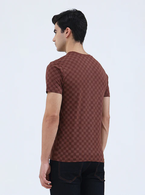 Friar Brown Printed Slim Fit T-Shirt