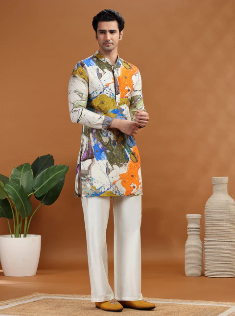 Cream Embroidered Kurta