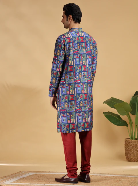 Navy Blue Embroidered Kurta