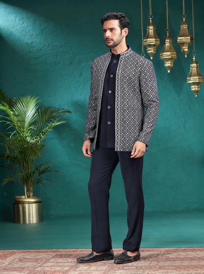 Blue Embroidered Jodhpuri Suit
