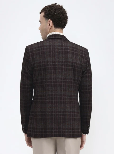 Maroon & Fawn Checked Regular Fit Blazer