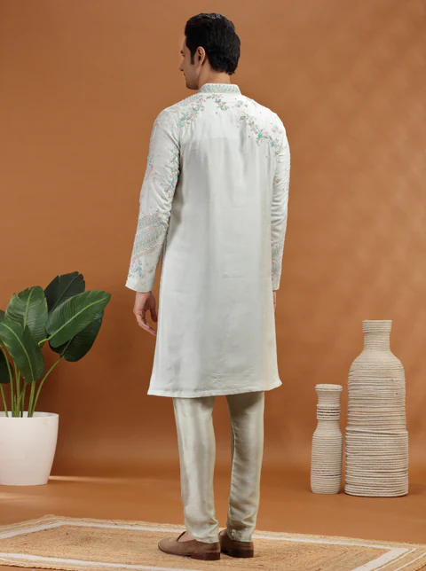 Aqua Grey Embroidered Kurta
