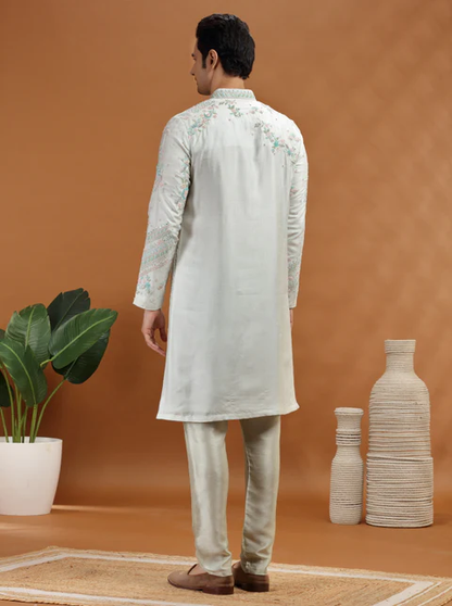 Aqua Grey Embroidered Kurta