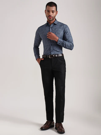 Blue Printed Slim Fit Formal Shirt