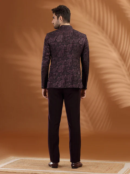 Charcol Black Self Textured Jodhpuri Suit
