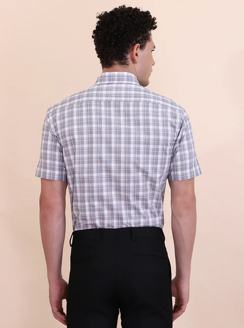 White & Grey Checked Regular Fit Formal Shirt