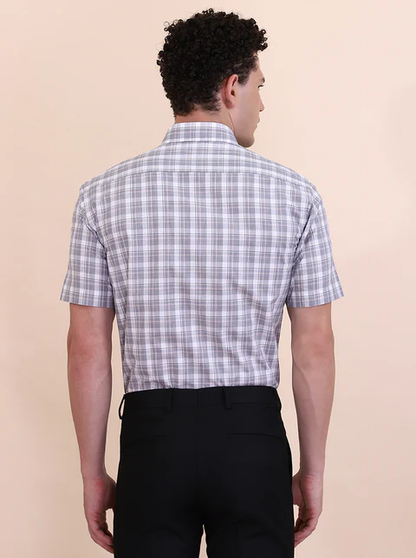 White & Grey Checked Regular Fit Formal Shirt