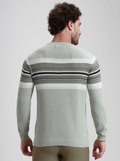 Mint Green Striped Slim Fit T-Shirt