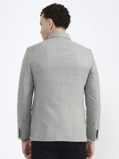 Olive Grey Solid Regular Fit Blazer