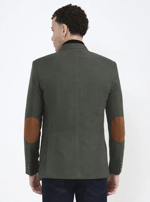 Green Solid Regular Fit Blazer