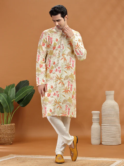 Cream Embroidered Kurta