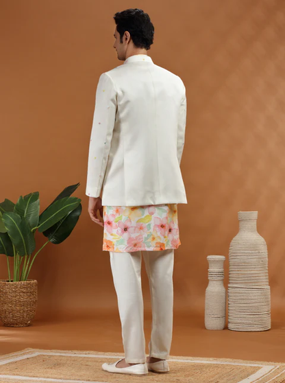Off White Embroidered Jodhpuri Suit
