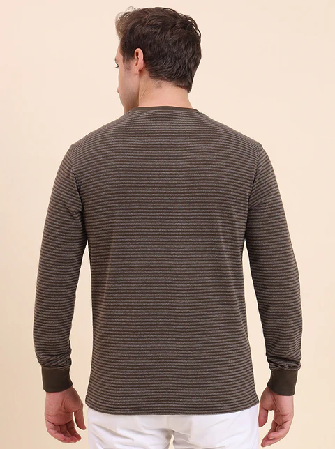 Olive Brown Striped Slim Fit T-Shirt