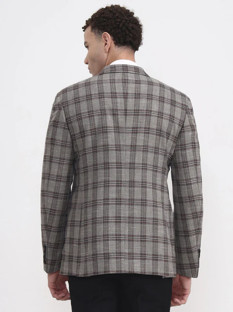 Brown Checked Regular Fit Blazer