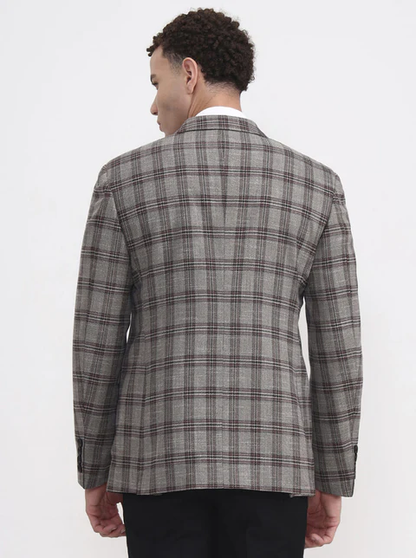 Brown Checked Regular Fit Blazer