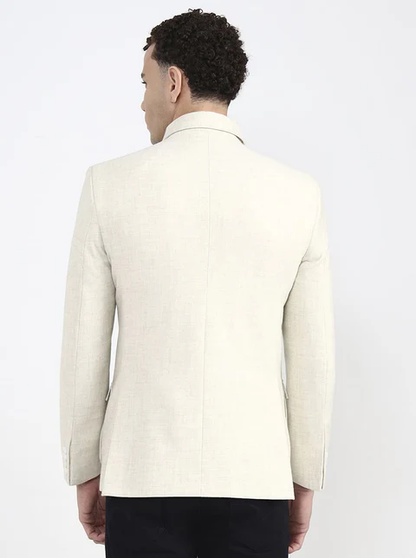 Cream Solid Regular Fit Blazer
