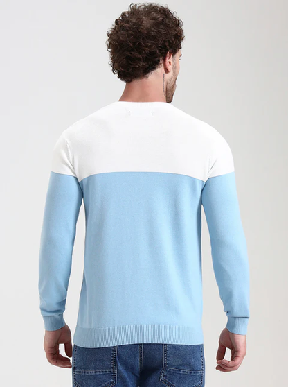 White & Sky Blue Striped Slim Fit T-Shirt
