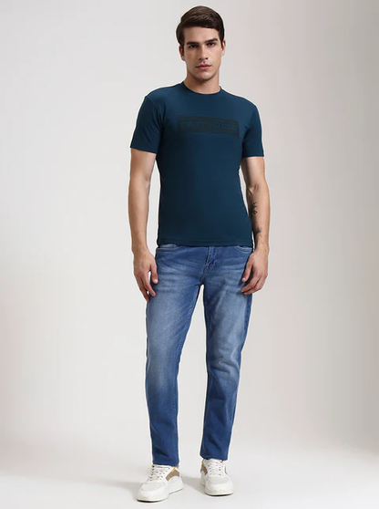 Teal Printed Slim Fit T-Shirt