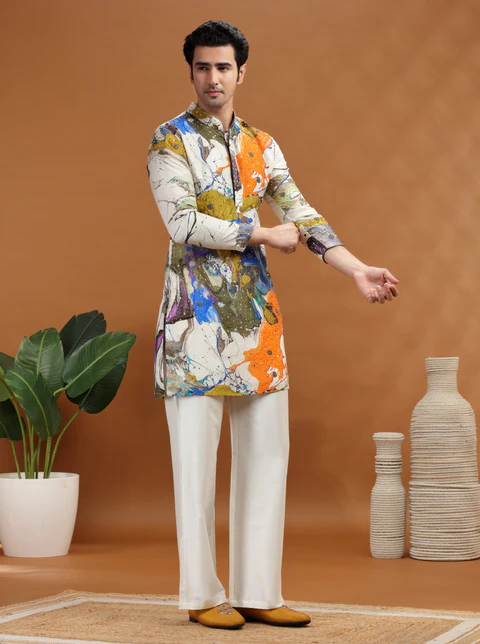 Cream Embroidered Kurta