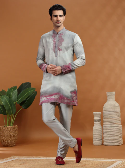 Grey Embroidered Kurta