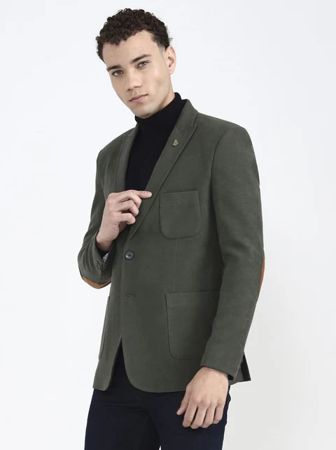 Green Solid Regular Fit Blazer