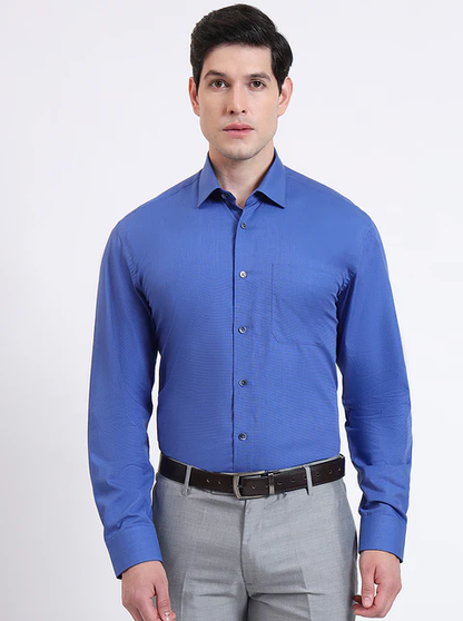 Royal Blue Solid Regular Fit Formal Shirt