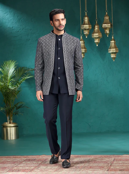 Blue Embroidered Jodhpuri Suit