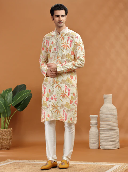Cream Embroidered Kurta