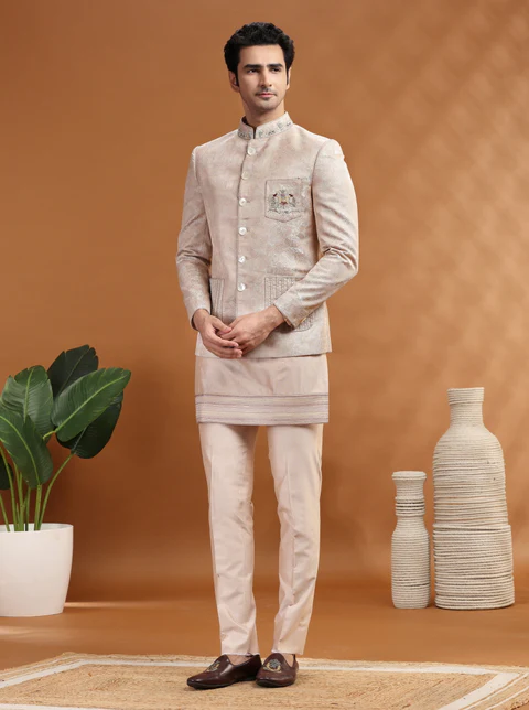 Dusty Pink Embroidered Jodhpuri Suit