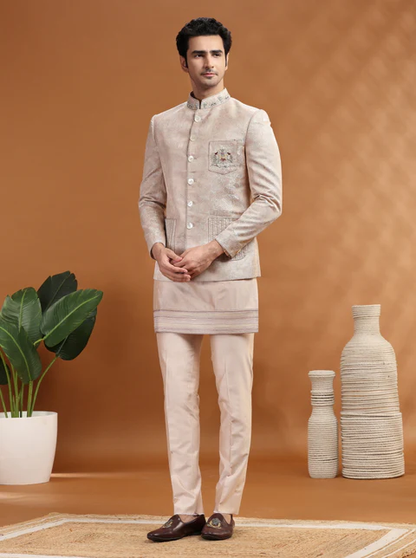 Dusty Pink Embroidered Jodhpuri Suit