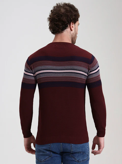 Wine Striped Slim Fit T-Shirt